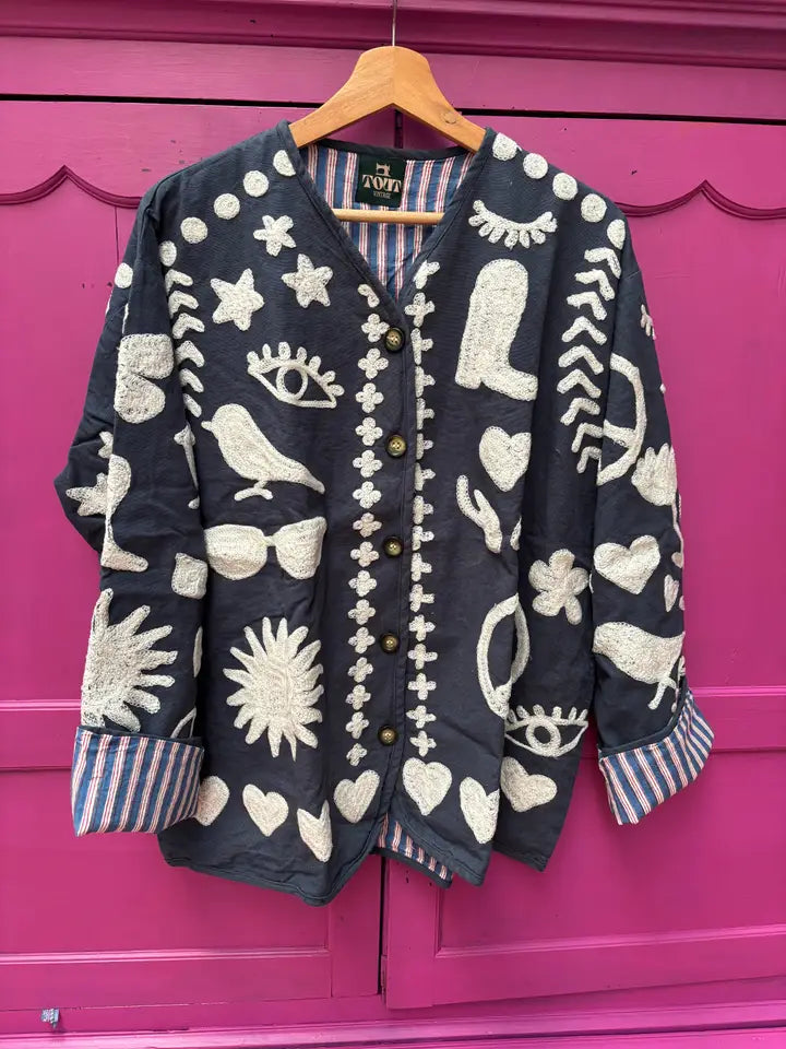 Blue embroidered cotton jacket handmade DREAM jacket