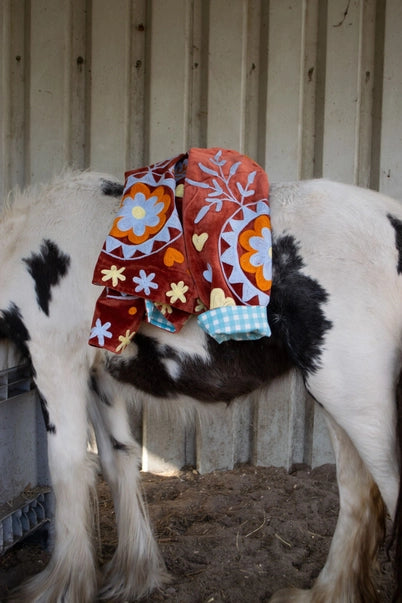 velvet embroidered floral jacket ying yang brick red