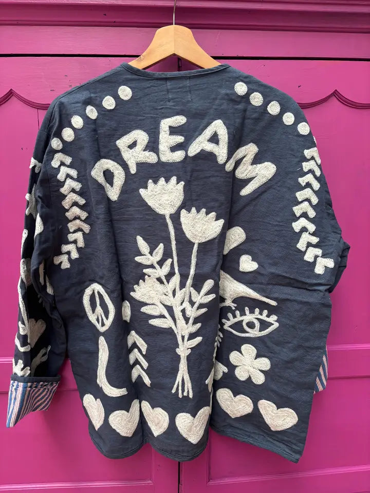 Blue embroidered cotton jacket handmade DREAM jacket