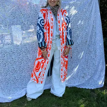 Long cotton embroidered kimono
