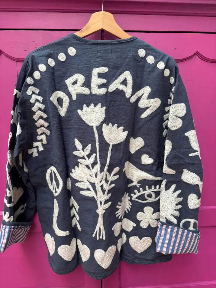 Blue embroidered cotton jacket handmade DREAM jacket
