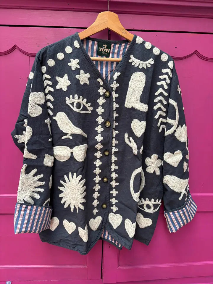 Blue embroidered cotton jacket handmade DREAM jacket