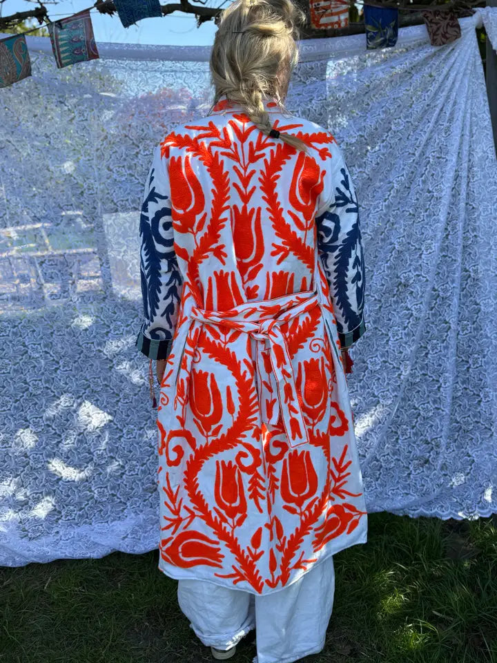 Long cotton embroidered kimono