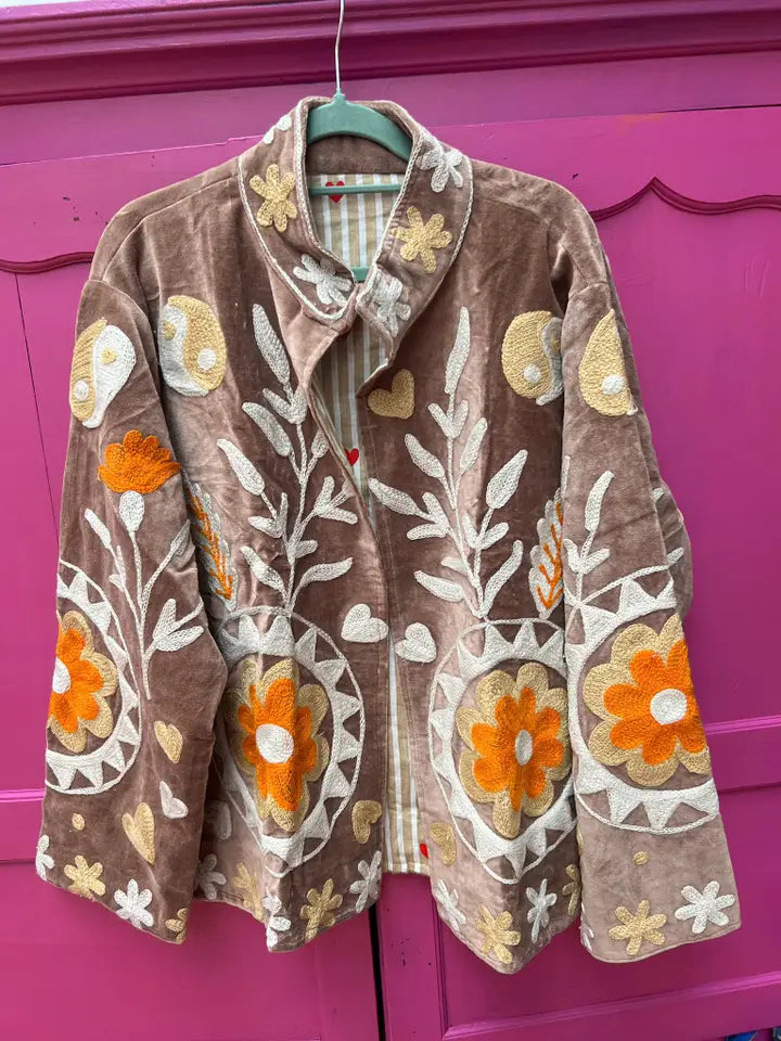 Brown embroidered handmade jacket