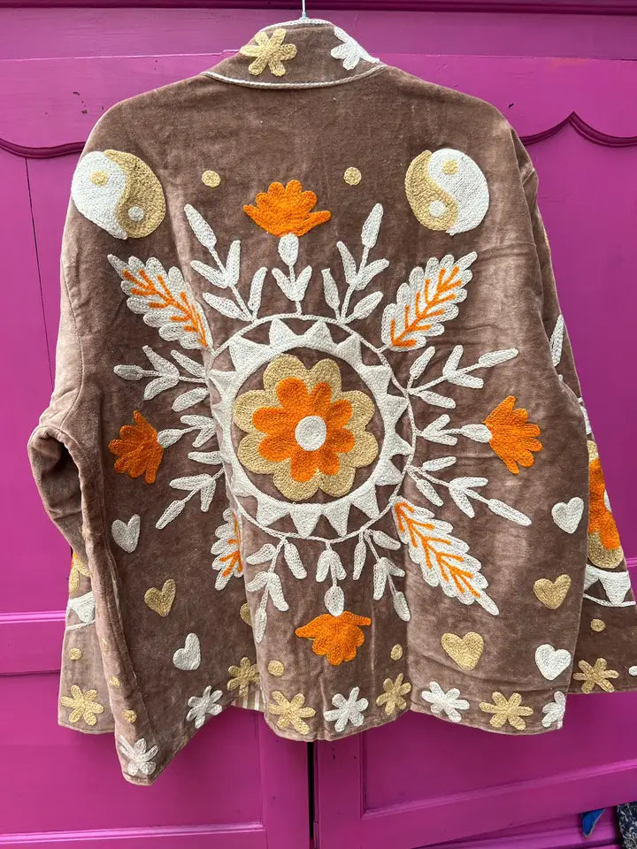 Brown embroidered handmade jacket